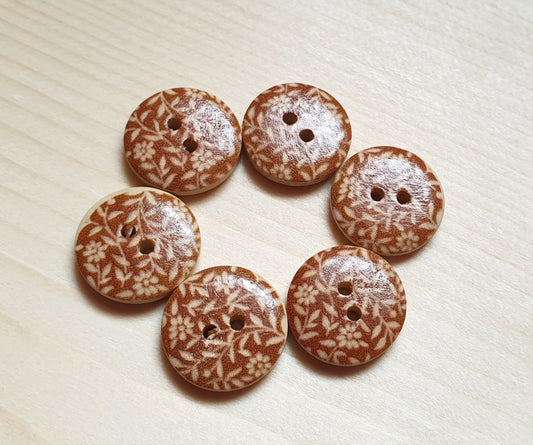 BROWN DAISIES / 18mm - 6 buttons / Wooden Buttons / Sewing Buttons