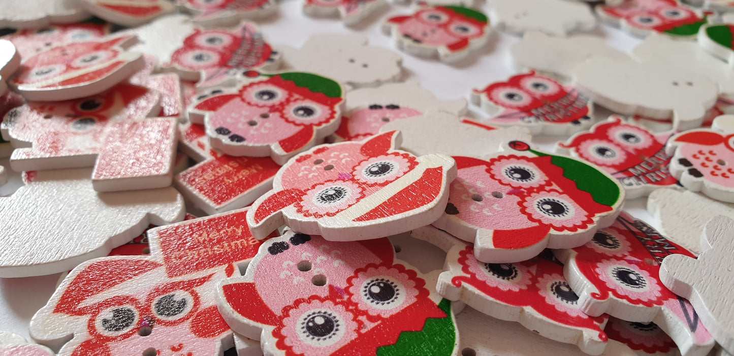 CHRISTMAS OWL / 8 buttons / Wooden Buttons / Sewing Buttons