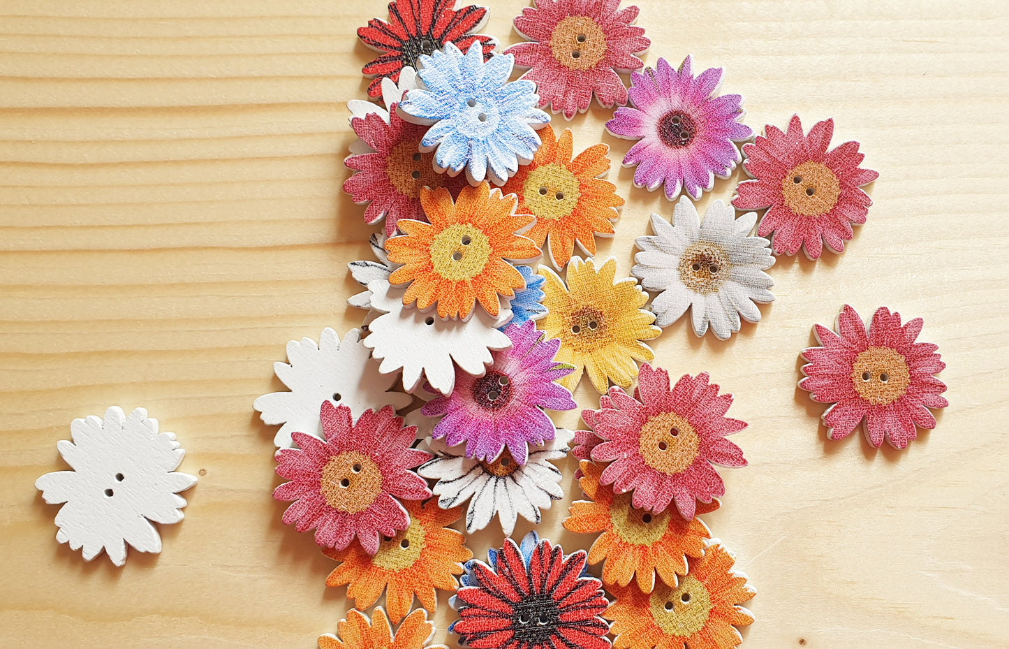 SUMMER FLOWERS / 25*25mm / Wooden Buttons / Sewing Buttons