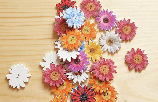 SUMMER FLOWERS / 25*25mm / 8 buttons / Wooden Buttons / Sewing Buttons