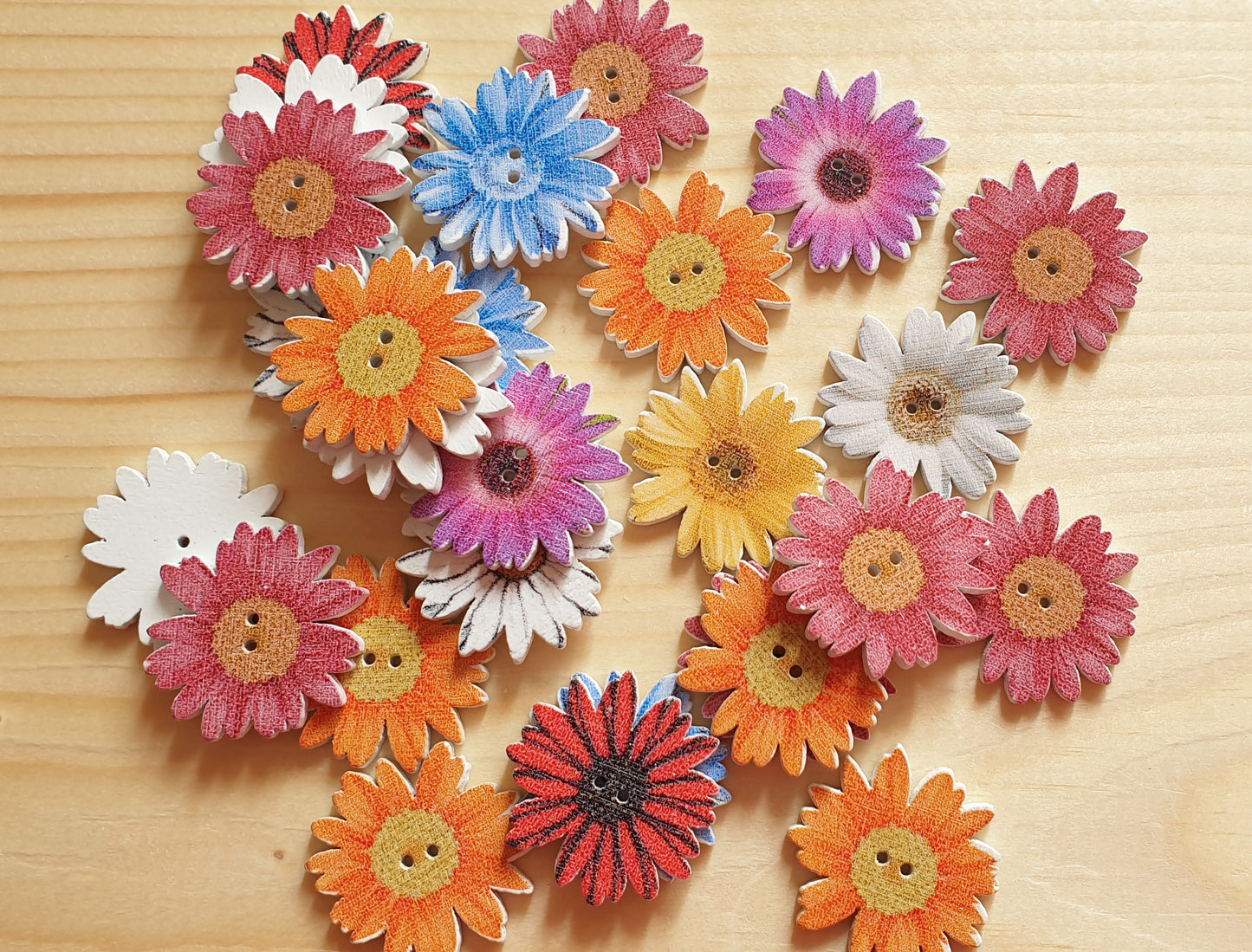 SUMMER FLOWERS / 25*25mm / Wooden Buttons / Sewing Buttons