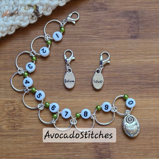 HEARTFELT JOURNEY Progress Keeper Chain / Numbered Stitch Markers Chain / Row Counter Chain / Knitting Stitch Markers / Notions
