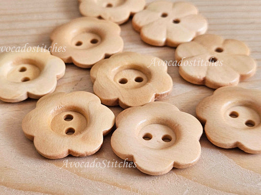 VINTAGE FLOWER BEIGE CREAM / 2-Hole Wooden Buttons / 15-25mm (Set of 6)