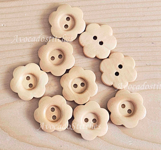VINTAGE FLOWER 2-HOLE BEIGE CREAM / 15-25mm / Wooden Buttons / Sewing Buttons