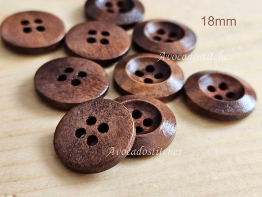 Clearance // WEDGE EDGE / Chocolate Brown 4-Hole Wooden Buttons / 18-25mm (Set of 8)