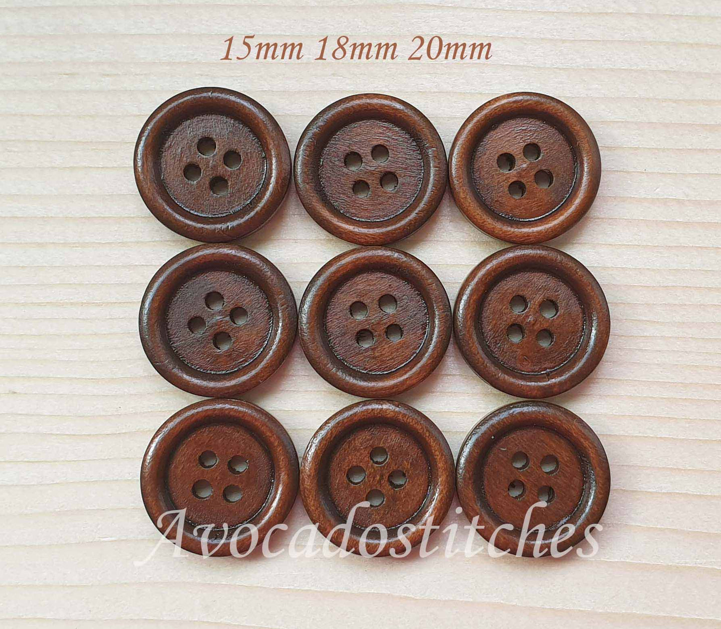 4-HOLE COFFEE BROWN / 10-25mm / Wooden Buttons / Sewing Buttons