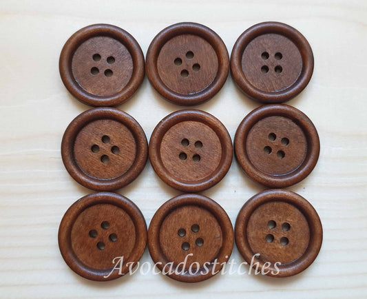4-HOLE COFFEE BROWN Wooden Buttons / 9-38mm Natural Wood Sewing Buttons