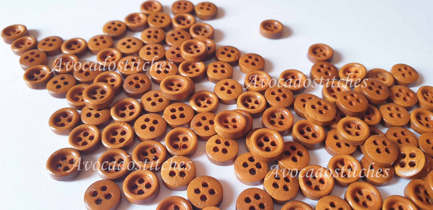 4-HOLE MINI Brown / 9mm / Set of 8 buttons / Wooden Buttons / Sewing Buttons