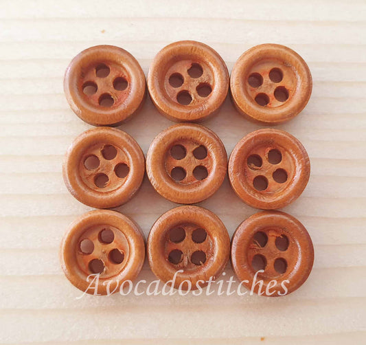 Clearance // 4-HOLE MINI BROWN Wooden Buttons / 9mm Natural Wood Sewing Buttons