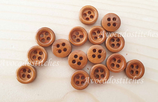4-HOLE MINI Brown / 9mm / Set of 8 buttons / Wooden Buttons / Sewing Buttons