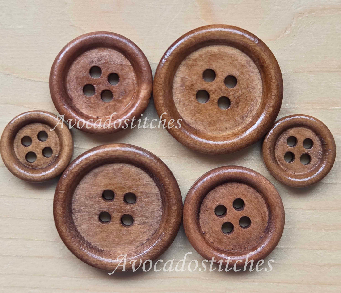 4-HOLE BROWN / 12.5-25mm / Set of 10 buttons / Wooden Buttons / Sewing Buttons