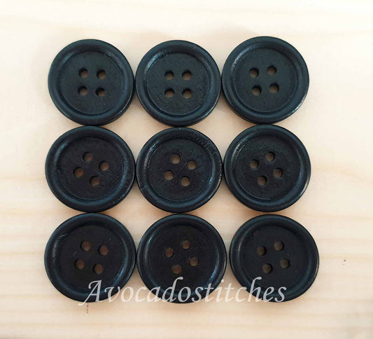 4-HOLE BLACK Wooden Buttons / 10-35mm Natural Wood Sewing Buttons