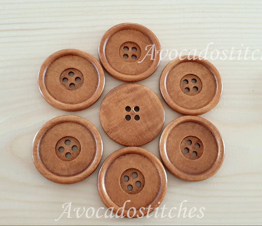 CLASSIC 4-HOLE / Peanut Brown Wooden Buttons / 40mm (Set of 2)