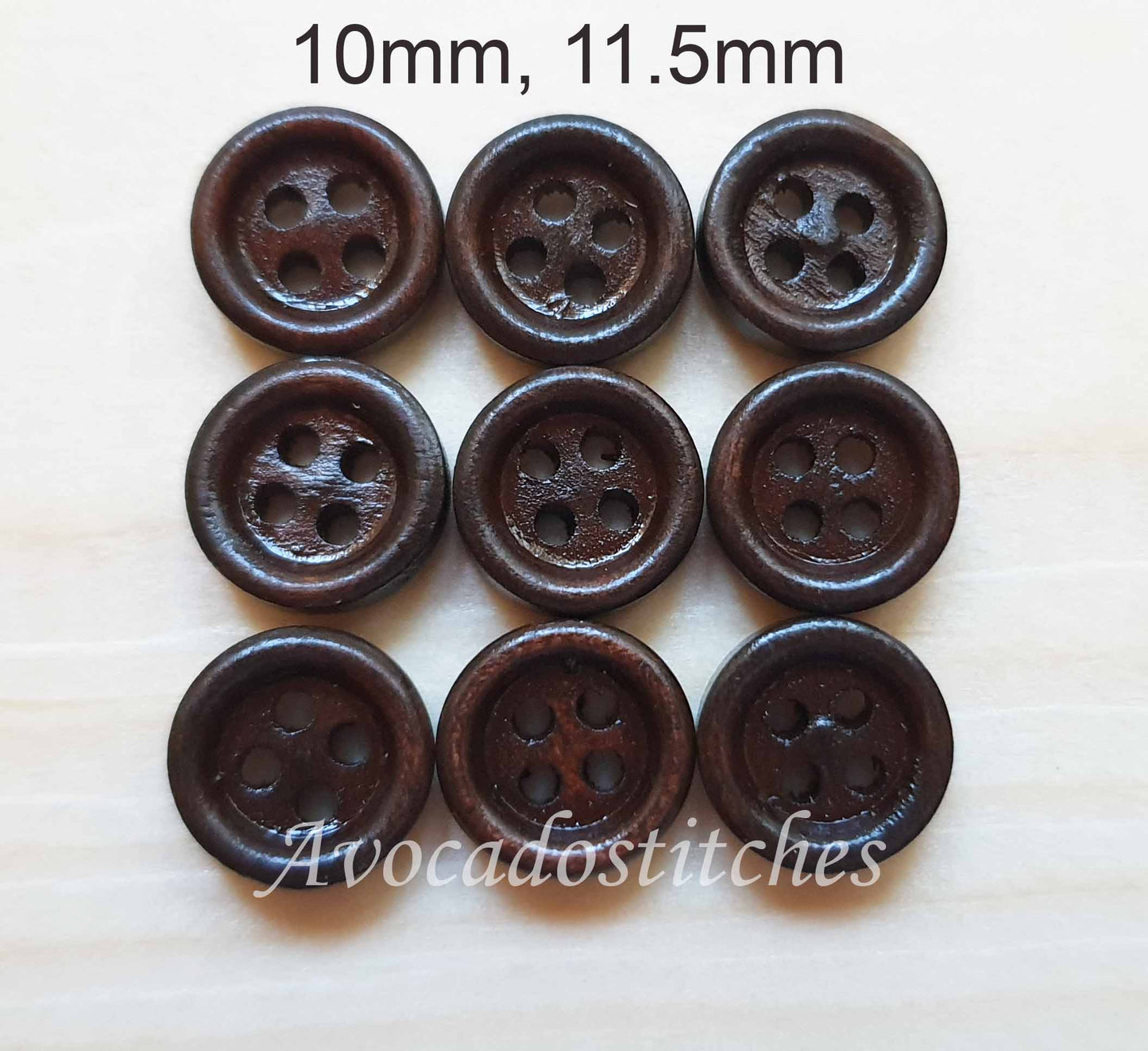 4-HOLE DARK BROWN / 10-25mm / Set of 10 buttons / Wooden Buttons / Sewing Buttons