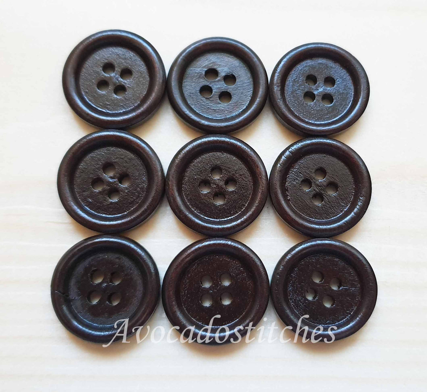 4-HOLE DARK BROWN / 10-25mm / Set of 10 buttons / Wooden Buttons / Sewing Buttons