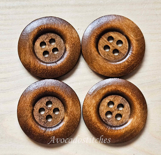Clearance // THICK EDGE / Vintage Brown 4-Hole Wooden Buttons / 40mm (Set of 4)