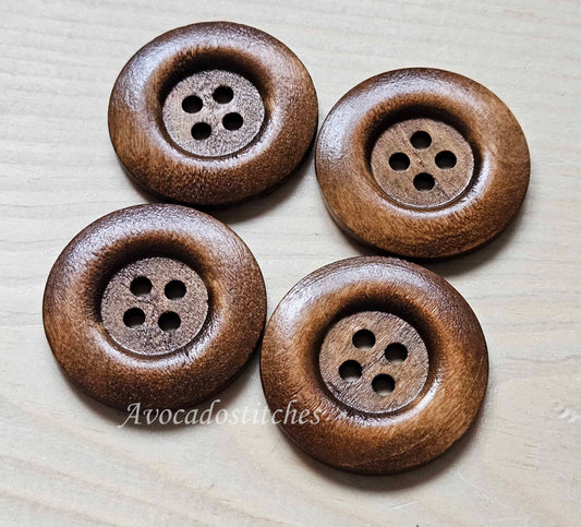 THICK EDGE 4-HOLE XLarge Vintage Brown / 40mm / Set of 4 buttons / Wooden Buttons / Sewing Buttons