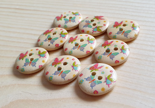 BUTTERFLIES / 18mm - 8 buttons / Wooden Buttons / Sewing Buttons