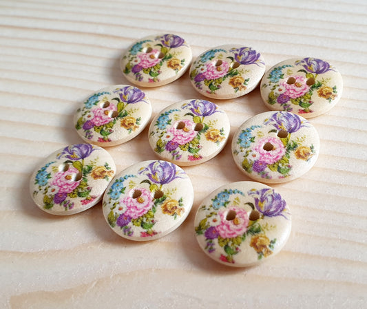 PEONY BOUQUET / 18mm - 6 buttons / Wooden Buttons / Sewing Buttons