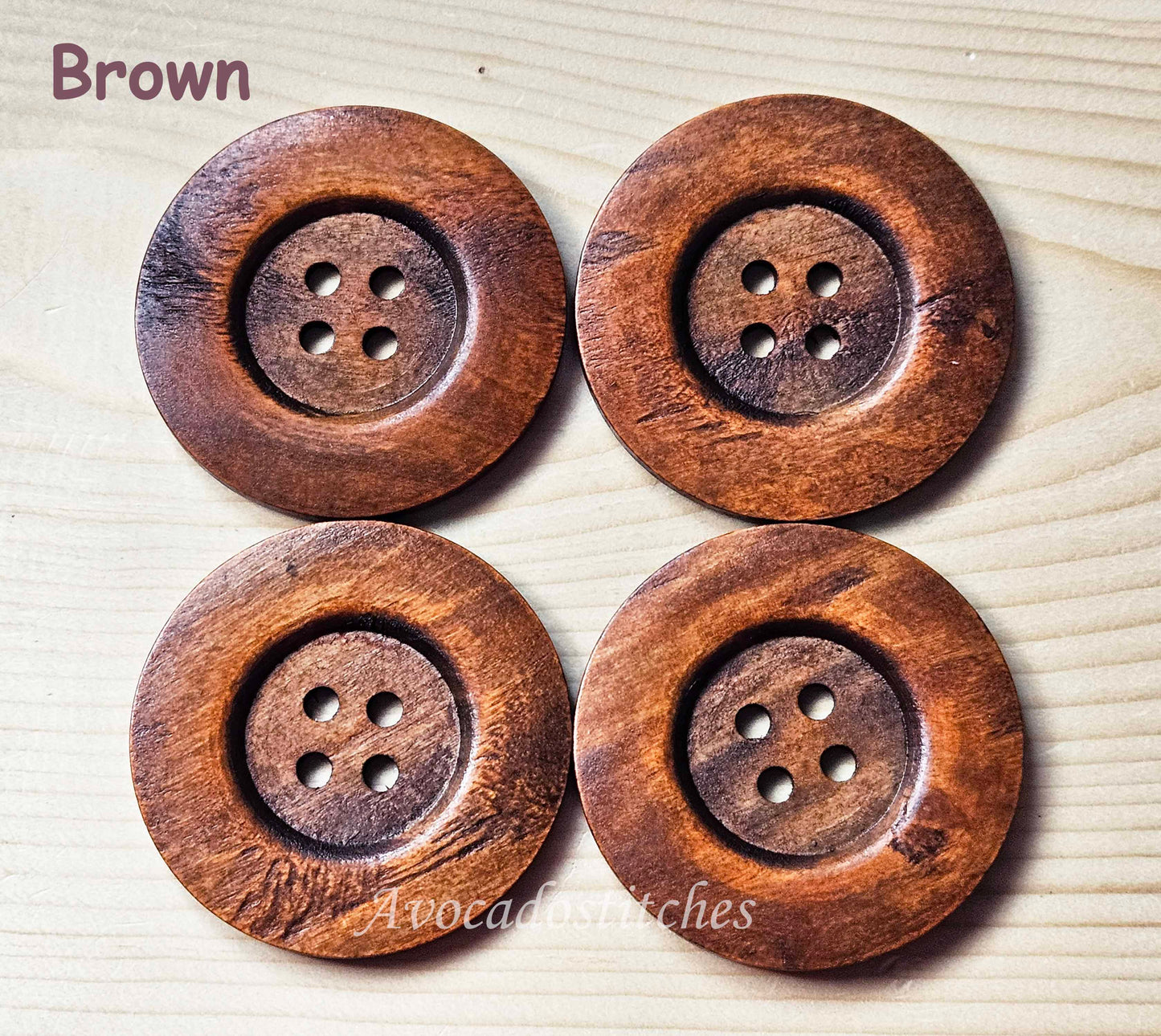 THICK EDGE 4-HOLE Coffee or Brown / 60mm / Set of 2 buttons / Wooded Buttons / Sewing Buttons