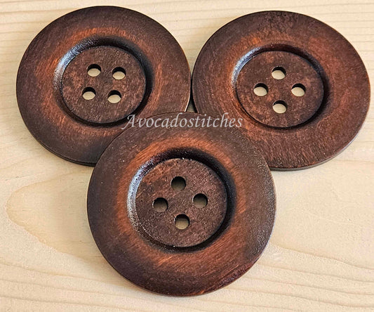 Clearance // THICK EDGE / Coffee Brown 4-Hole Wooden Buttons / 60mm (Set of 2)