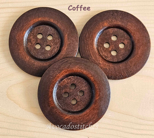 THICK EDGE 4-HOLE Coffee or Brown / 60mm / Set of 2 buttons / Wooded Buttons / Sewing Buttons
