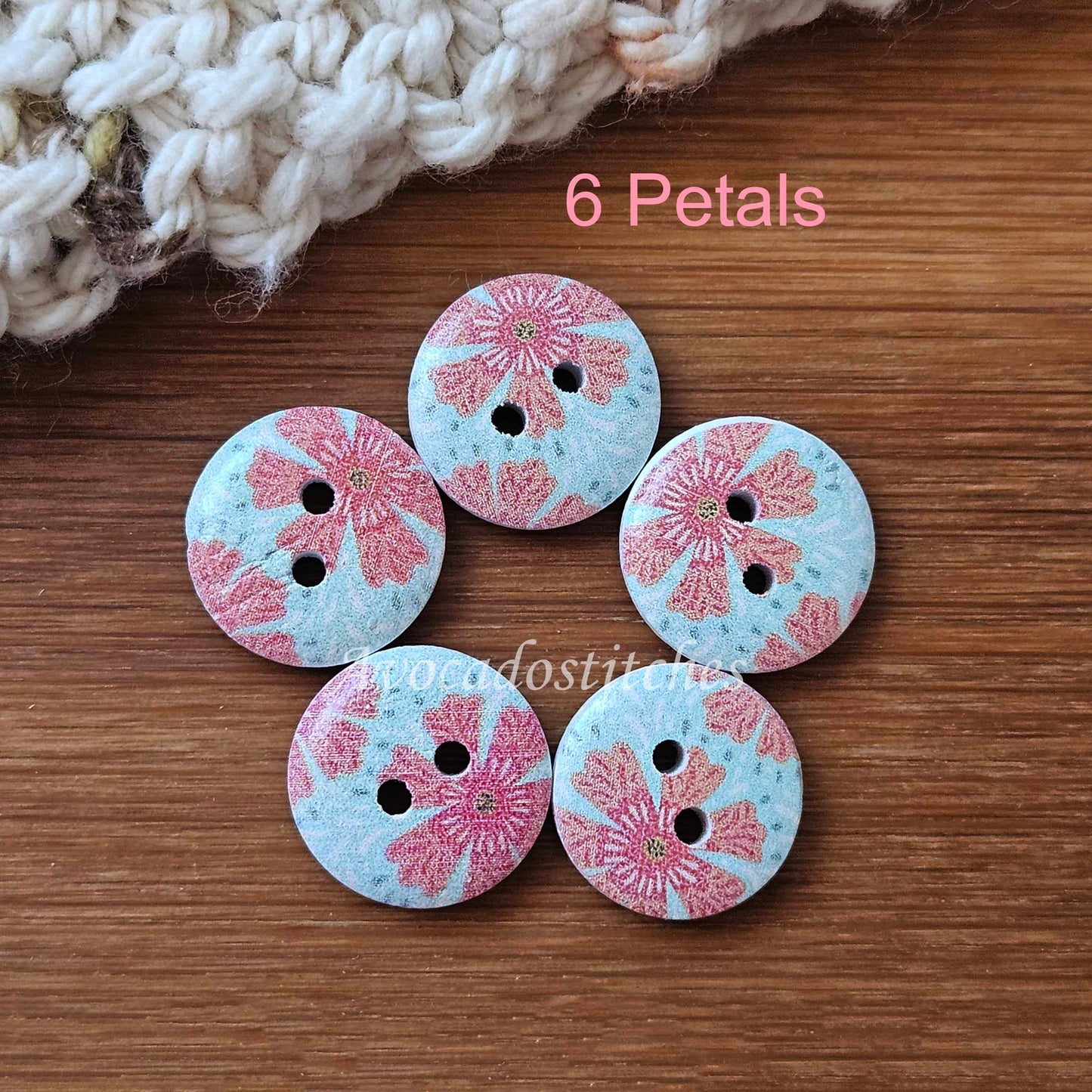 PASTEL FLOWER / 15mm - 6 buttons / Wooden Buttons / Sewing Buttons