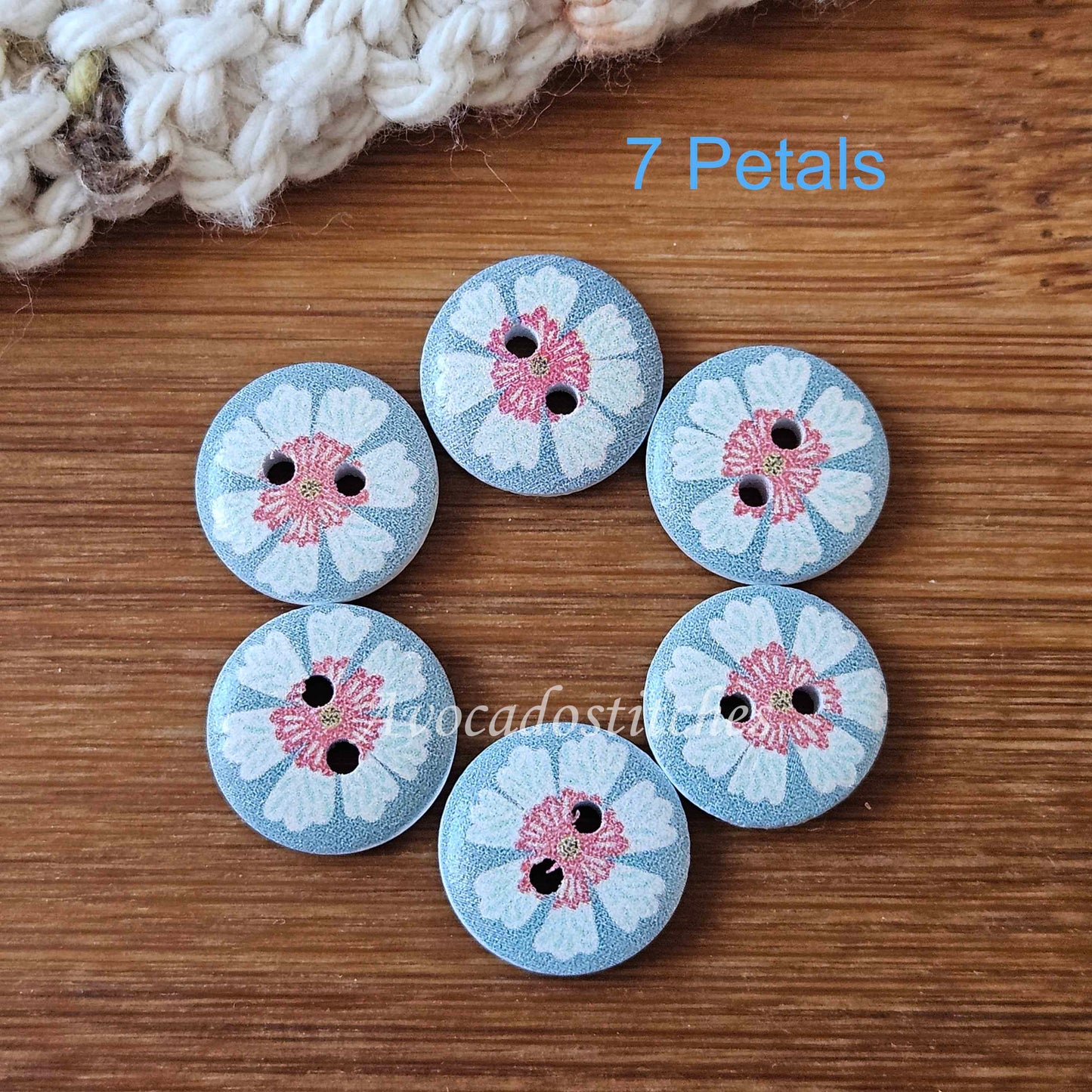 PASTEL FLOWER / 15mm - 6 buttons / Wooden Buttons / Sewing Buttons