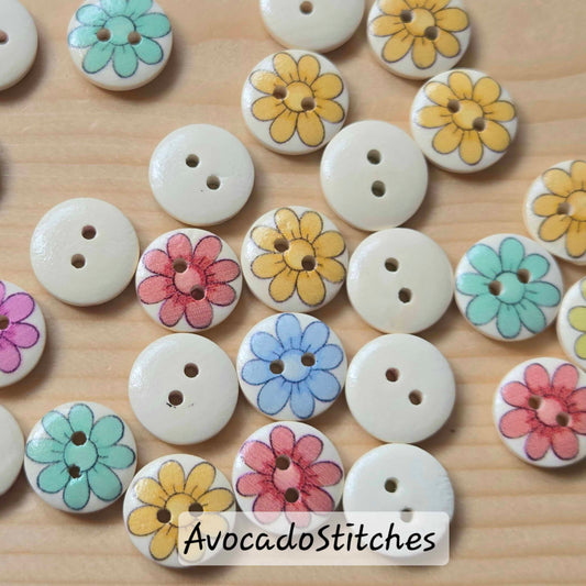 8 PETALS / 15mm - 8 buttons / Wooden Buttons / Sewing Buttons