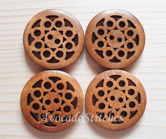 ANEMONE / Coffee Brown 2-Hole Wooden Buttons / 25mm (Set of 6)