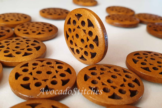 ANEMONE COFFEE BROWN / 25mm / Wooden Filigree Buttons / Sewing Buttons