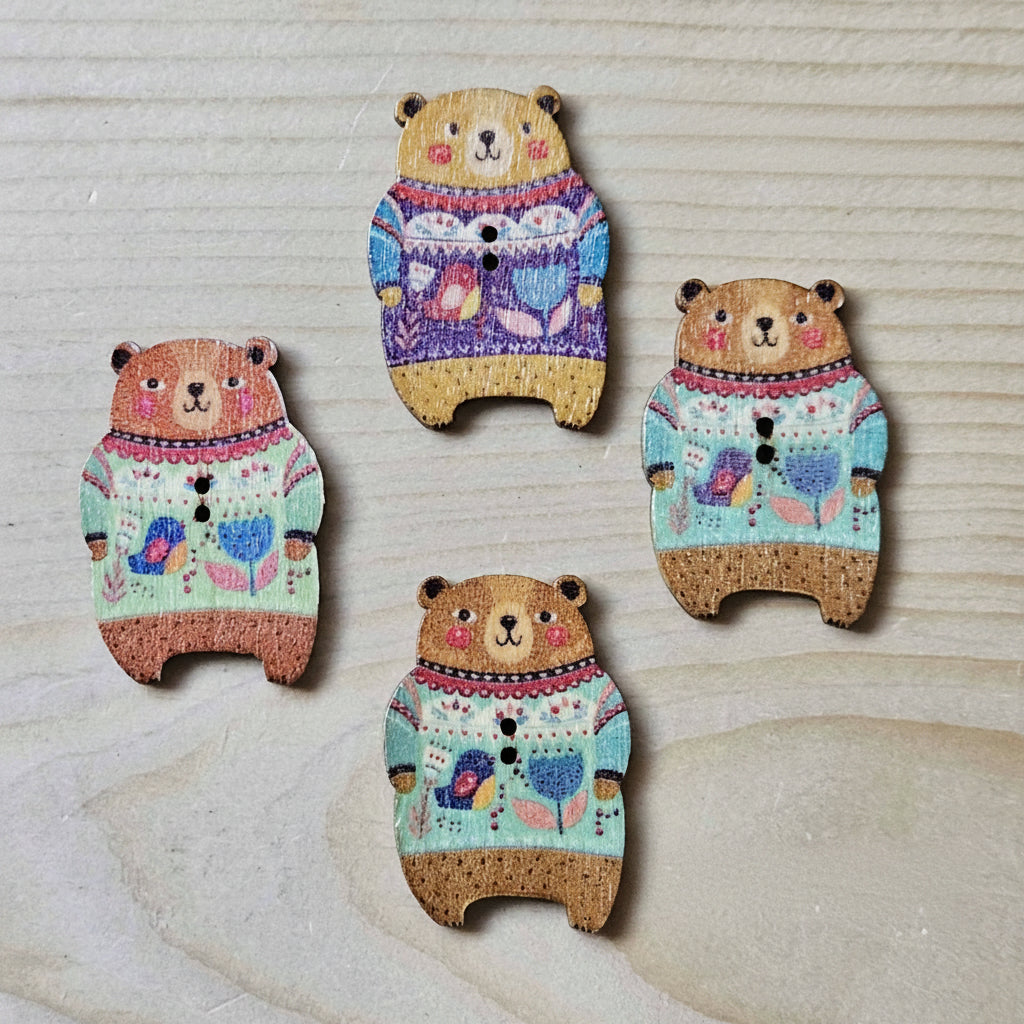 Clearance // Artistic Bear / Wooden Buttons (Set of 8)