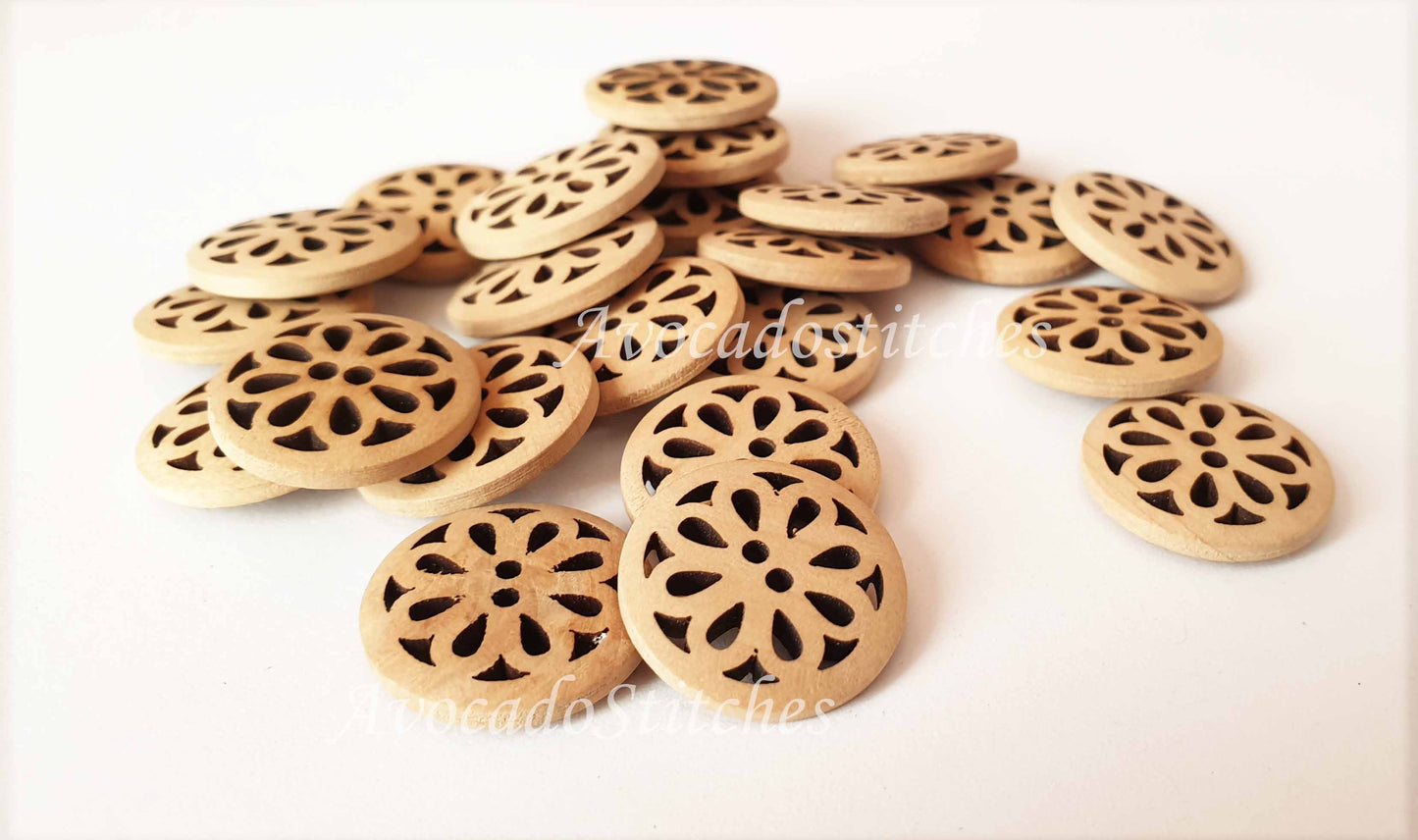 AVENS / 20mm - 6 buttons / Unvarnished Buttons / Wooden Filigree Buttons / Sewing Buttons (Convex)