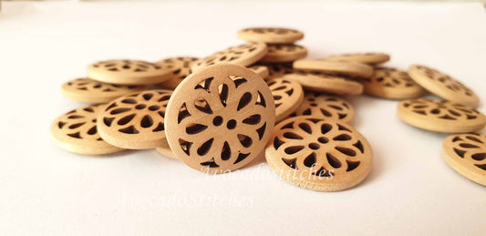 AVENS / 20mm - 6 buttons / Unvarnished Buttons / Wooden Filigree Buttons / Sewing Buttons (Convex)
