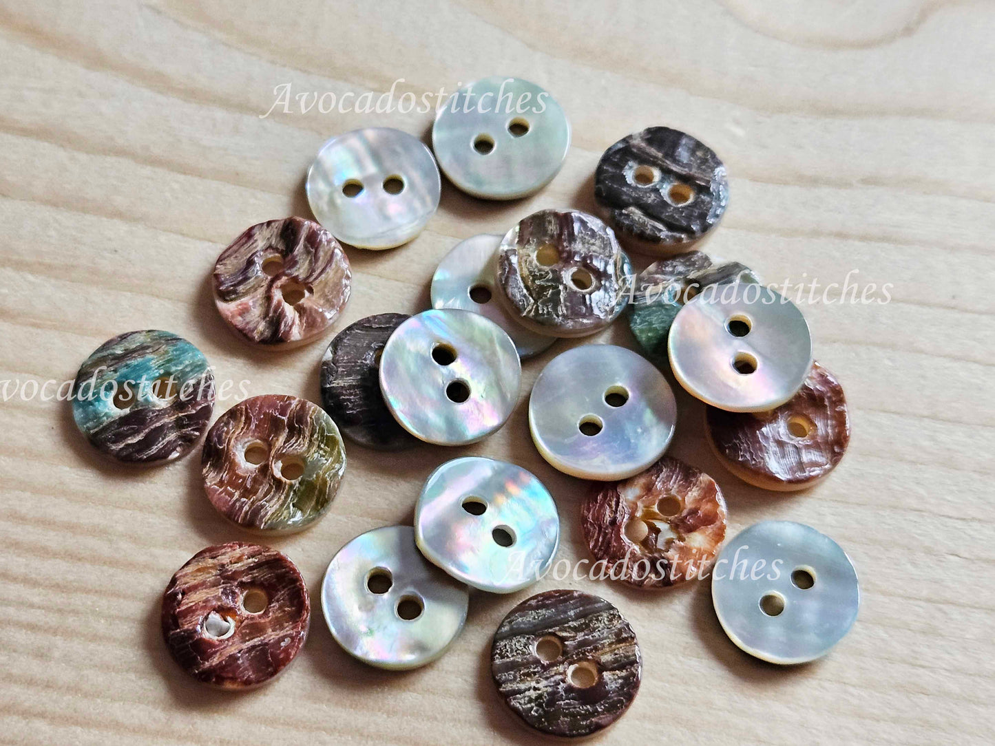 2-HOLE ABALONE SEASHELL BUTTONS / 10-25mm / MOP Shell Buttons / Sewing Buttons
