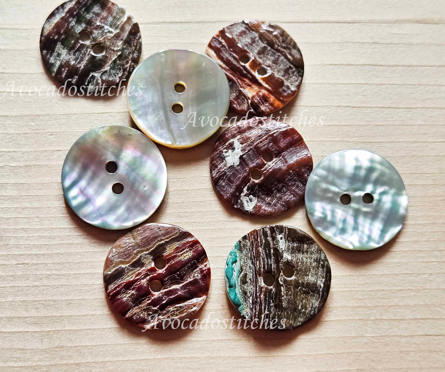 2-HOLE ABALONE SEASHELL BUTTONS / 10-25mm / MOP Shell Buttons / Sewing Buttons