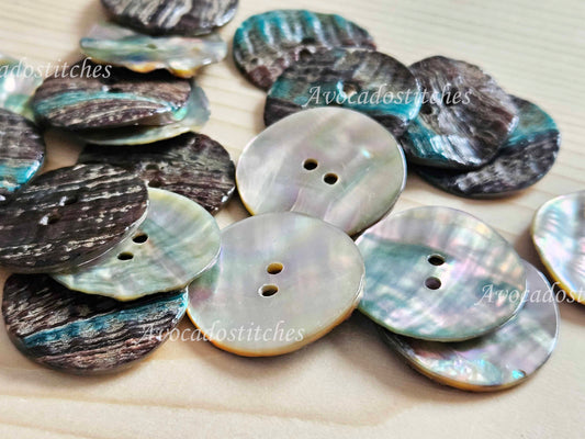 ABALONE Seashell Buttons — Natural Shell 2-Hole Sewing Buttons 10-25mm