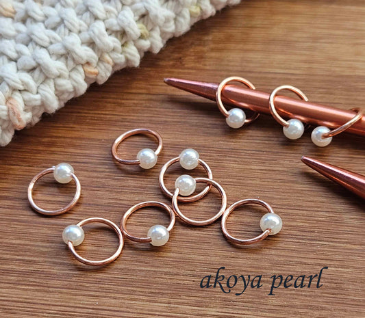 AKOYA PEARL Stitch Markers / 10 pcs / *Imitation Pearl* Snag Free Stitch Markers / Notions (#exl)