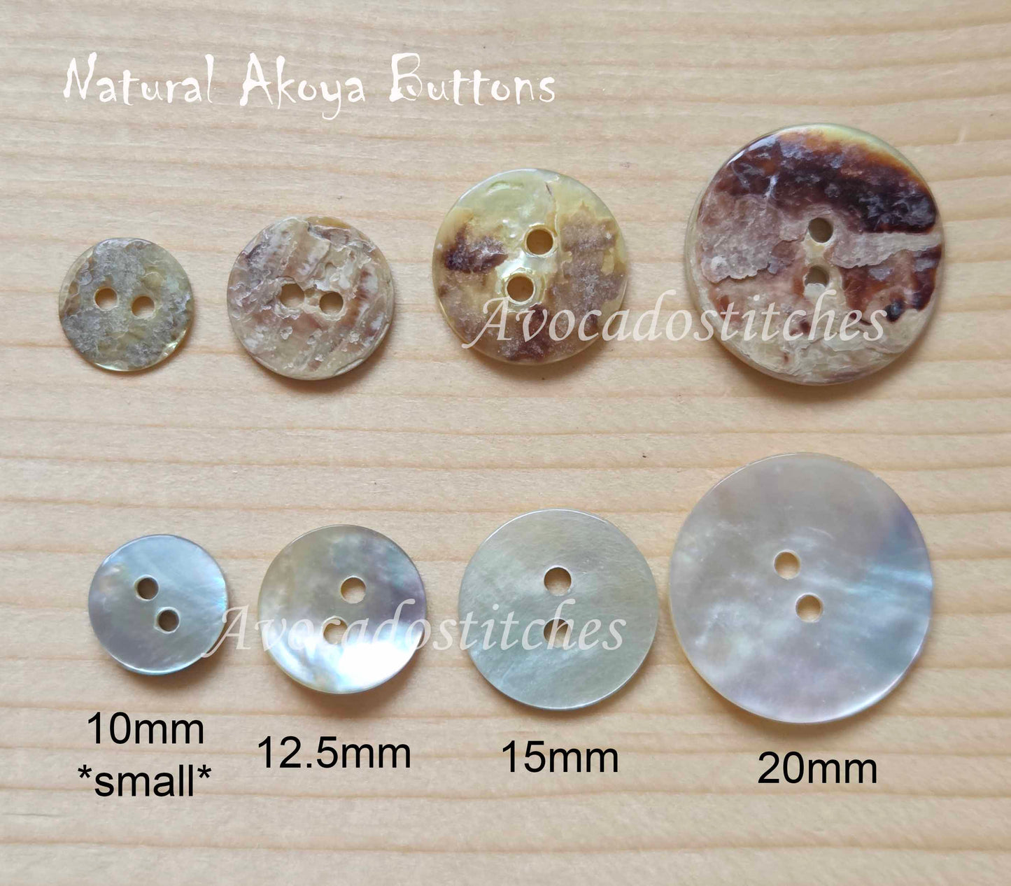 2-Hole AKOYA Seashell Buttons / 10-20mm / Set of 6 buttons / MOP Shell Buttons / Sewing Buttons