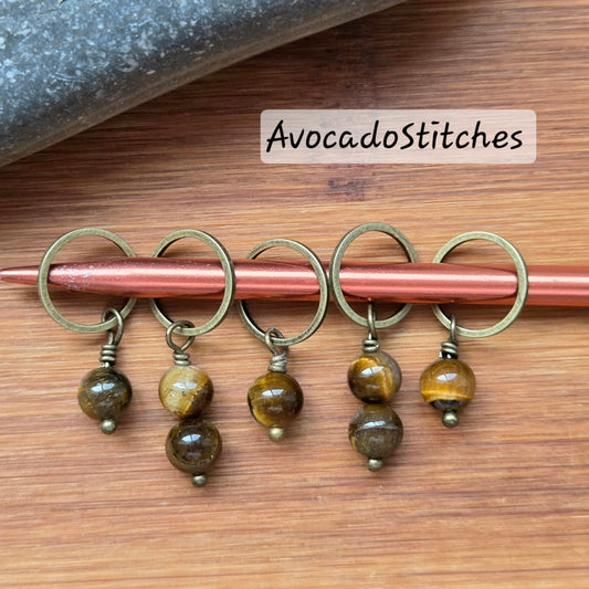 AMBER GAZE Stone (Natural Stones) - 5 pieces / Knitting Crochet Stitch Markers / Notions