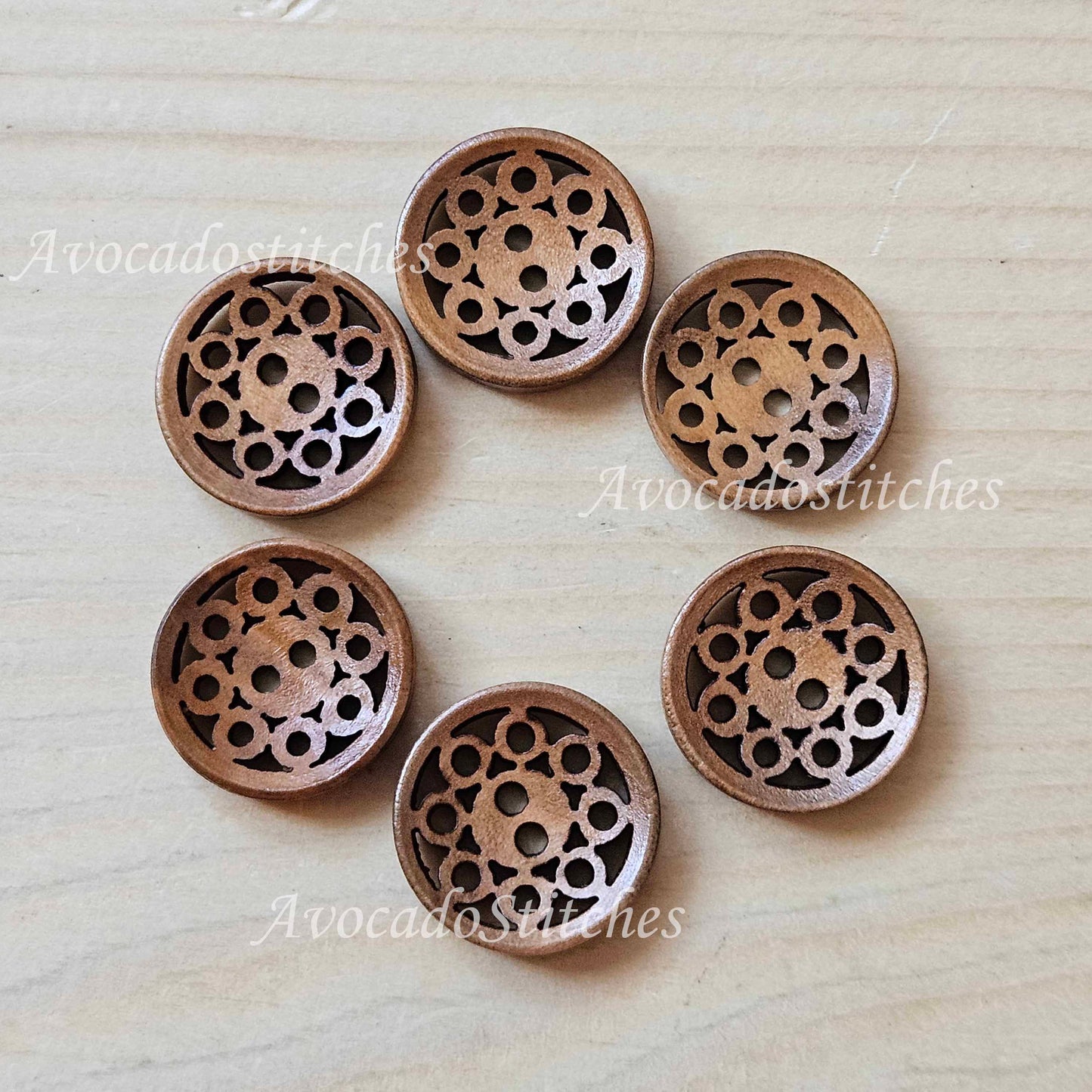 ANEMONE BROWN / 18mm - 6 buttons / Wooden Filigree Buttons / Sewing Buttons