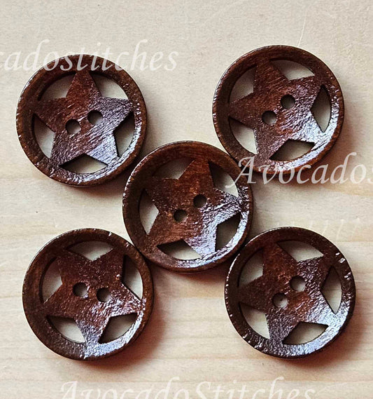 ASTER / Dark Brown 2-Hole Wooden Buttons / 20mm (Set of 6)