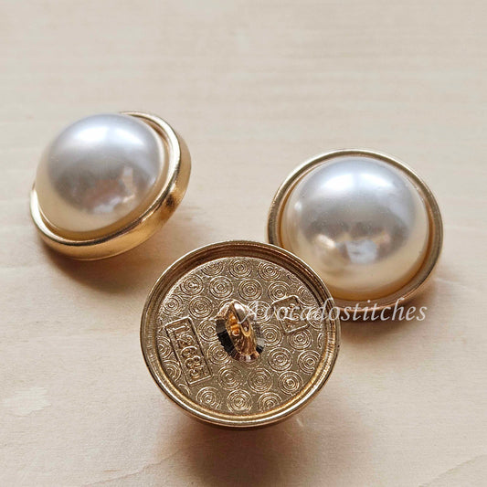 AURIELLE PEARL Shank Buttons / 20mm - 4 buttons / Metal Alloy Imitation Pearl Shank Buttons / Sewing Buttons