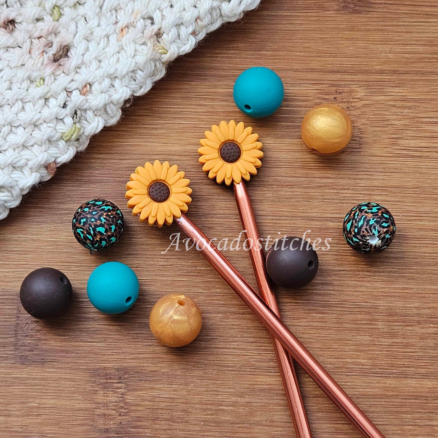 AUTUMN SUNFLOWER Stitch Stoppers (10 pieces) / Knitting Needle Stoppers / Point Protection / Notions