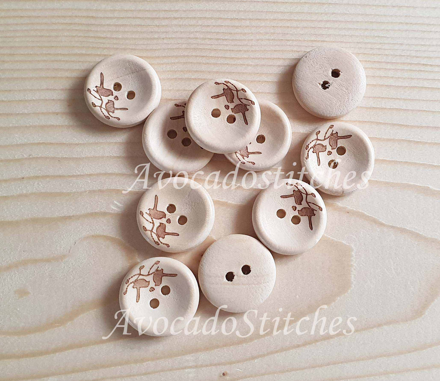 AvoDesigns BIRD LOVERS / 20mm - 6 buttons / Wooden Buttons / Unvarnished Buttons / Sewing Buttons