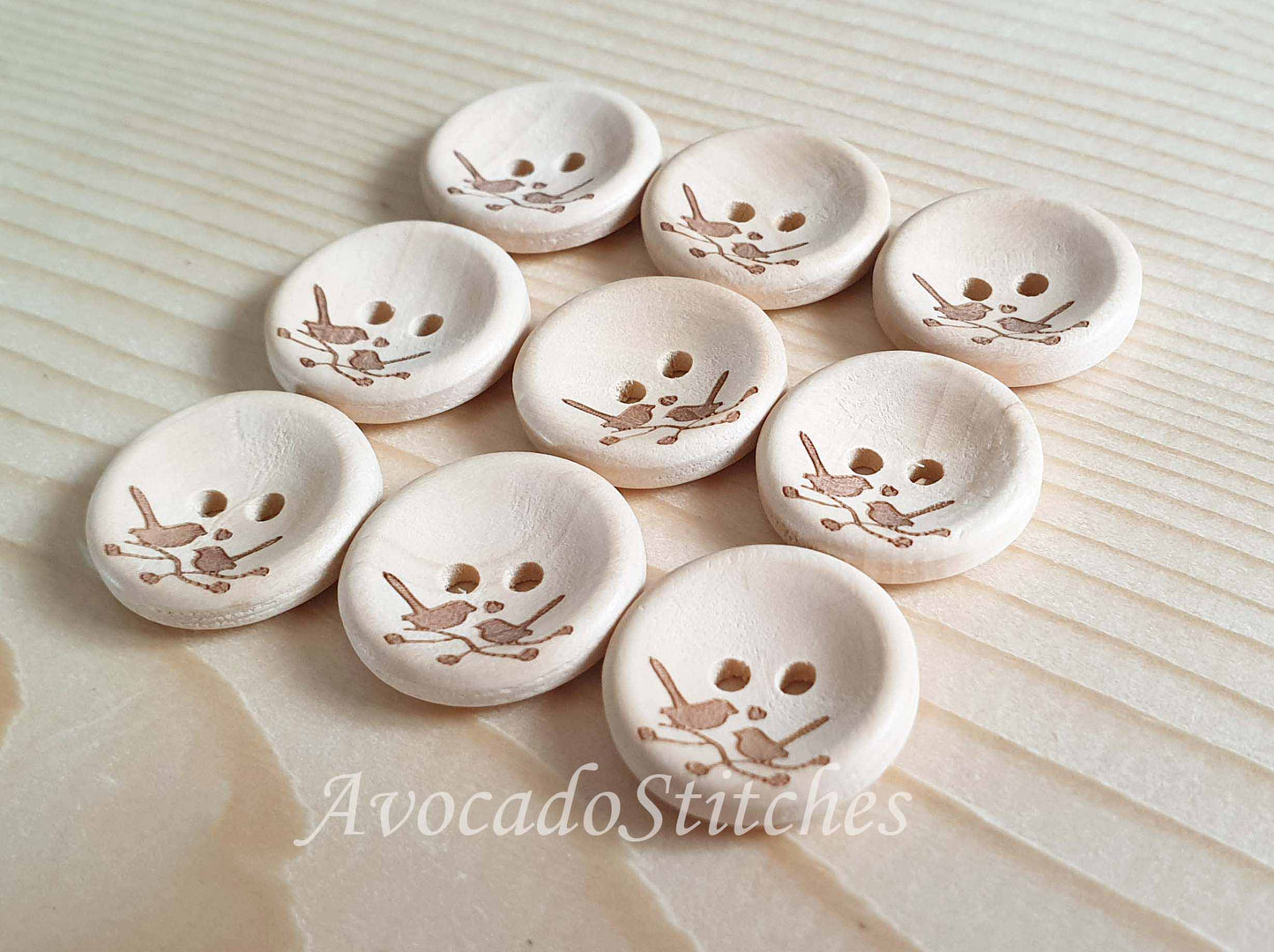 AvoDesigns BIRD LOVERS / 20mm - 6 buttons / Wooden Buttons / Unvarnished Buttons / Sewing Buttons