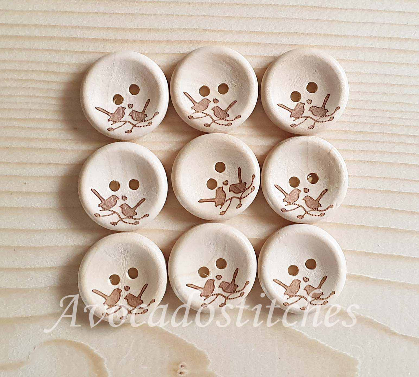 AvoDesigns BIRD LOVERS / 20mm - 6 buttons / Wooden Buttons / Unvarnished Buttons / Sewing Buttons