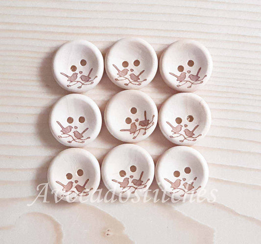 AvoDesigns BIRD LOVERS / 20mm - 6 buttons / Wooden Buttons / Unvarnished Buttons / Sewing Buttons