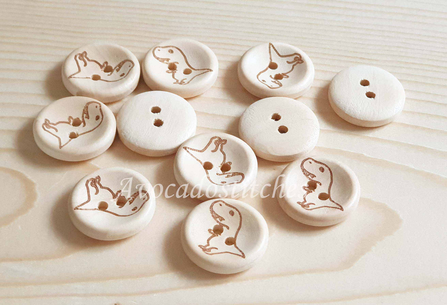 AvoDesigns T. REX / 15-20mm / Set of 6 buttons / Wooden Buttons / Unvarnished Buttons / Sewing Buttons
