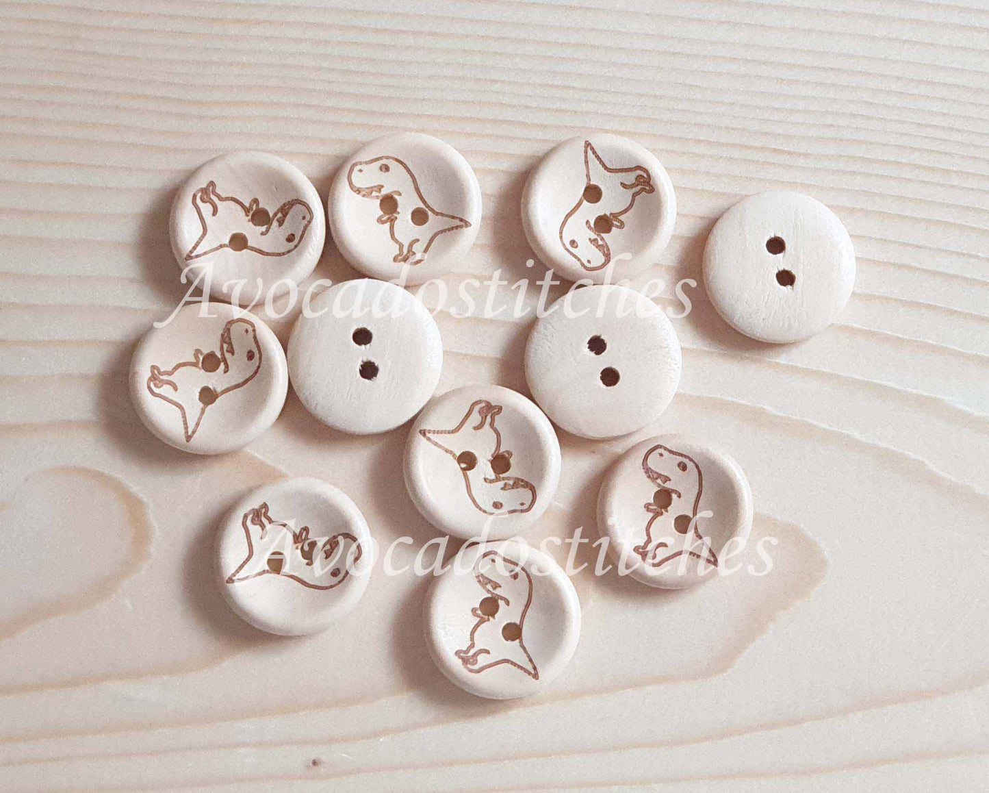AvoDesigns T. REX / 15-20mm / Set of 6 buttons / Wooden Buttons / Unvarnished Buttons / Sewing Buttons